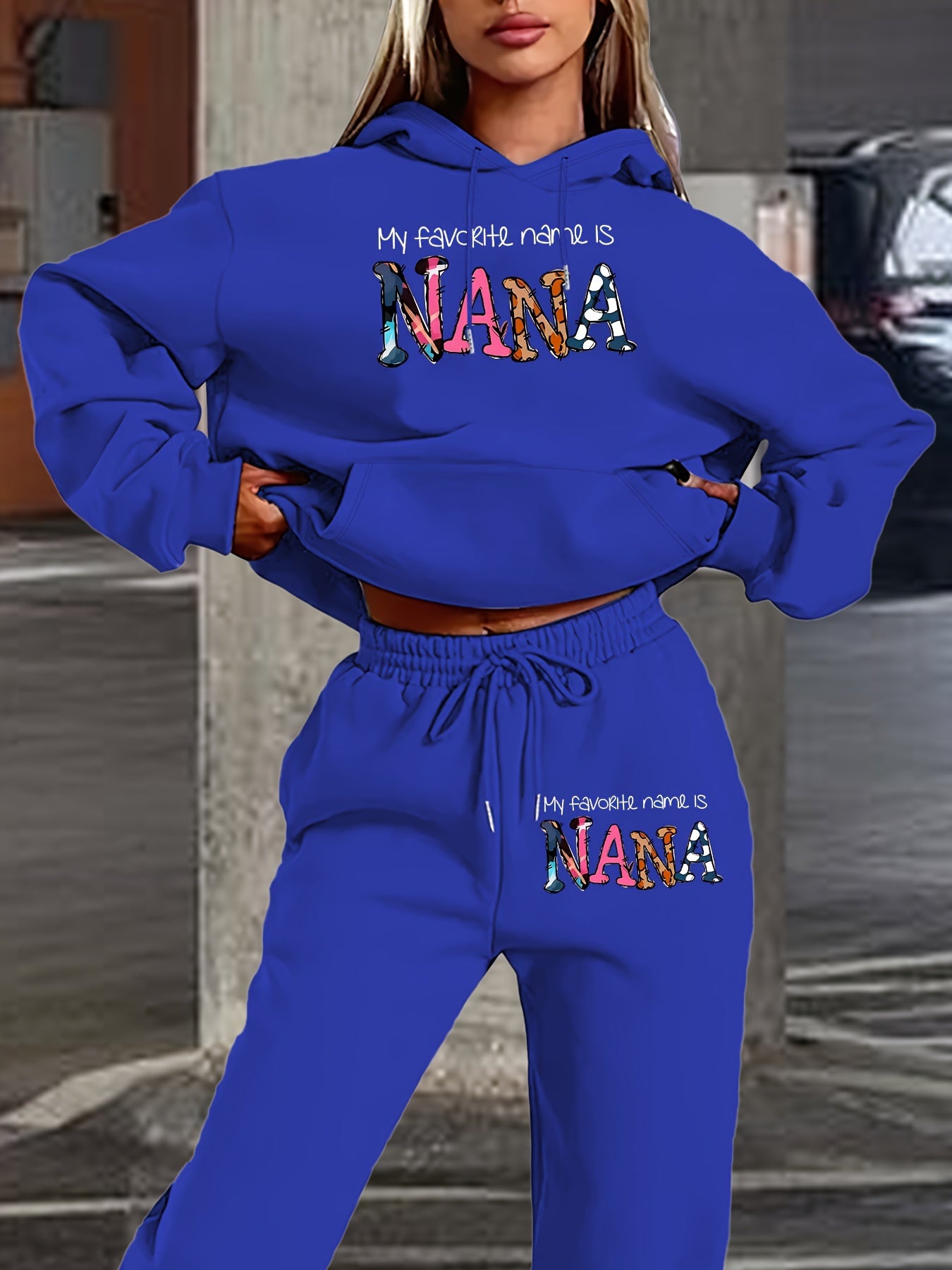 [Geometric Hoodie Set] Winter Women's Geometric Patterned Hoodie And Pants Set | Fall Collection with Pockets And Hood