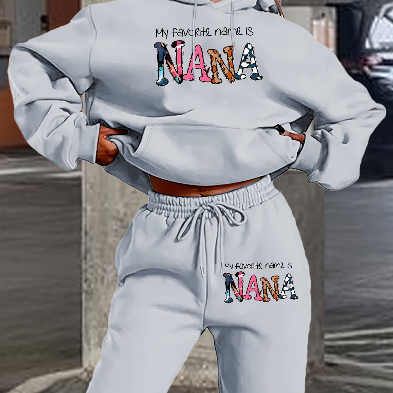 [Geometric Hoodie Set] Winter Women's Geometric Patterned Hoodie And Pants Set | Fall Collection with Pockets And Hood