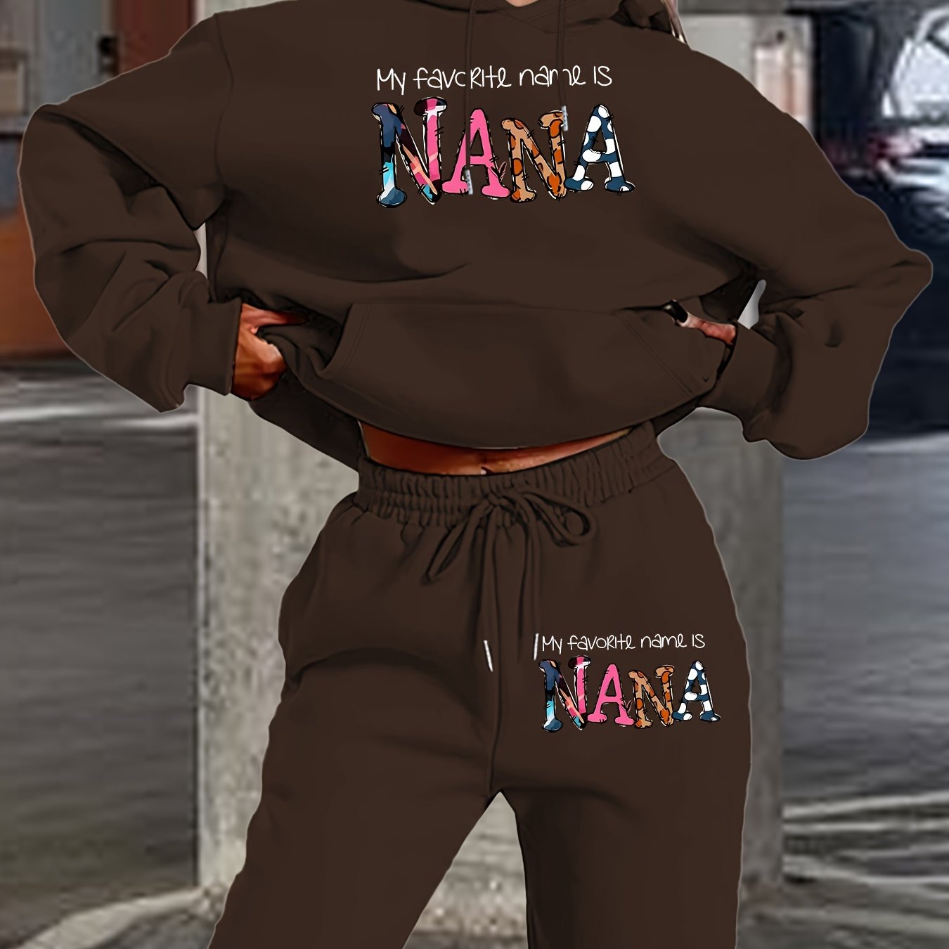[Geometric Hoodie Set] Winter Women's Geometric Patterned Hoodie And Pants Set | Fall Collection with Pockets And Hood