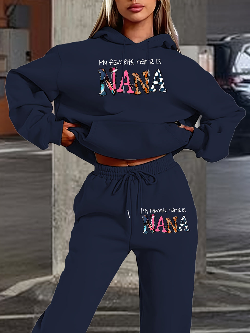 [Geometric Hoodie Set] Winter Women's Geometric Patterned Hoodie And Pants Set | Fall Collection with Pockets And Hood