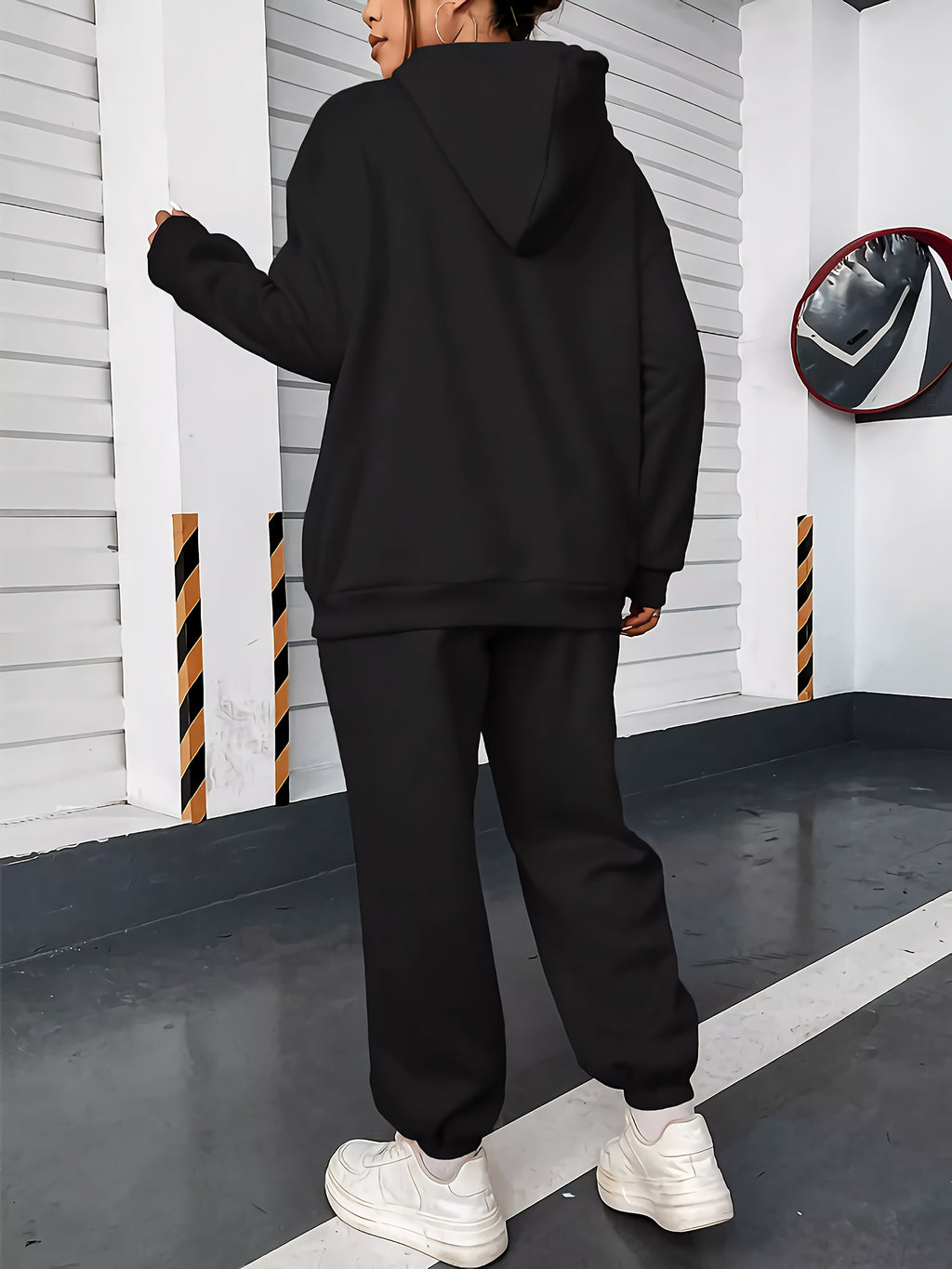 [Geometric Hoodie Set] Winter Women's Geometric Patterned Hoodie And Pants Set | Fall Collection with Pockets And Hood