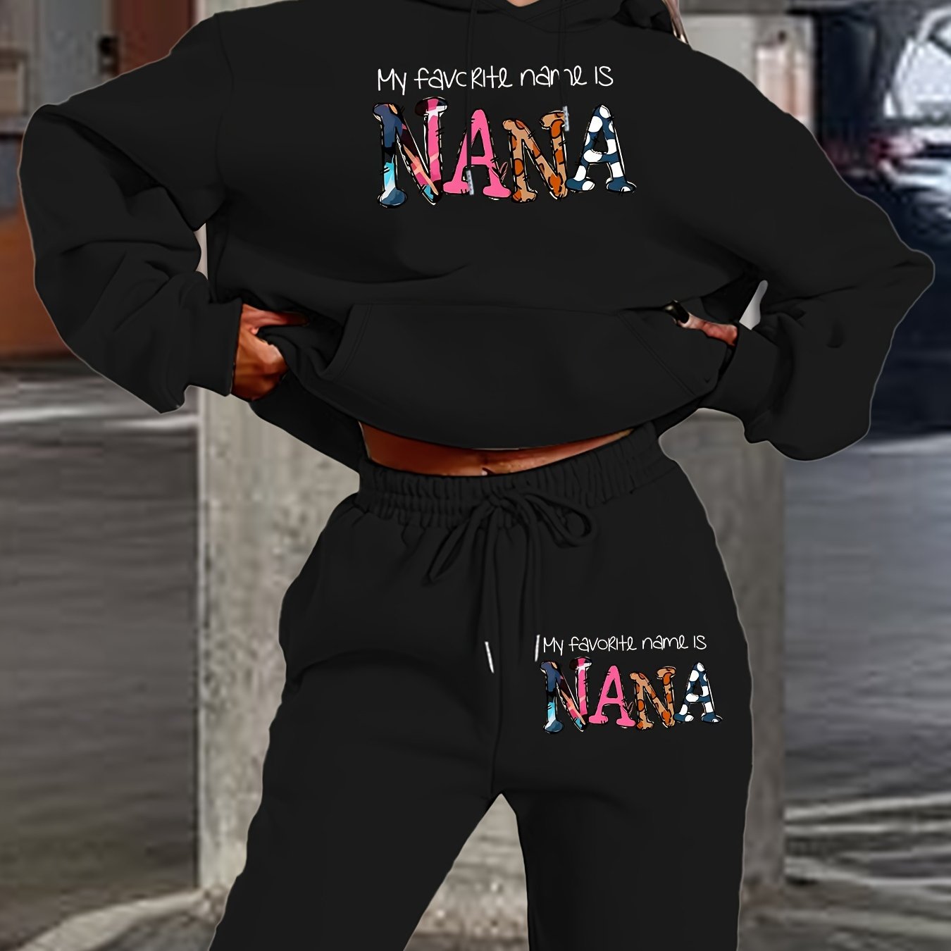 [Geometric Hoodie Set] Winter Women's Geometric Patterned Hoodie And Pants Set | Fall Collection with Pockets And Hood
