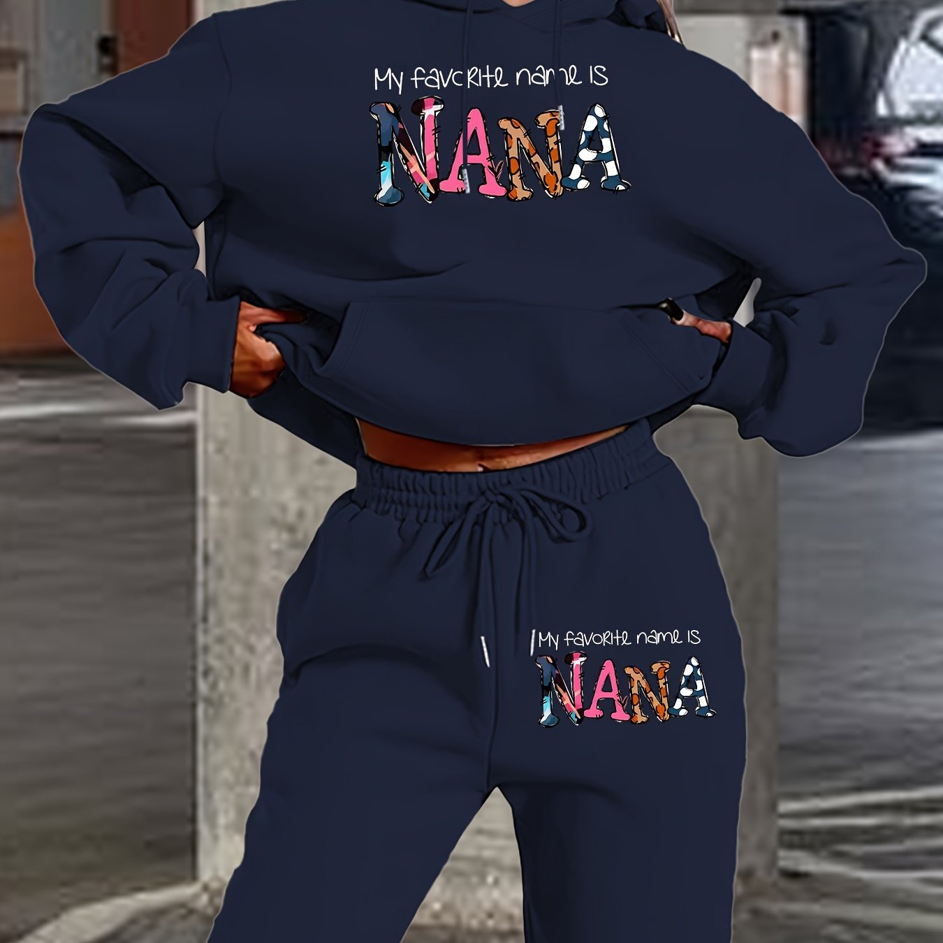 [Geometric Hoodie Set] Winter Women's Geometric Patterned Hoodie And Pants Set | Fall Collection with Pockets And Hood