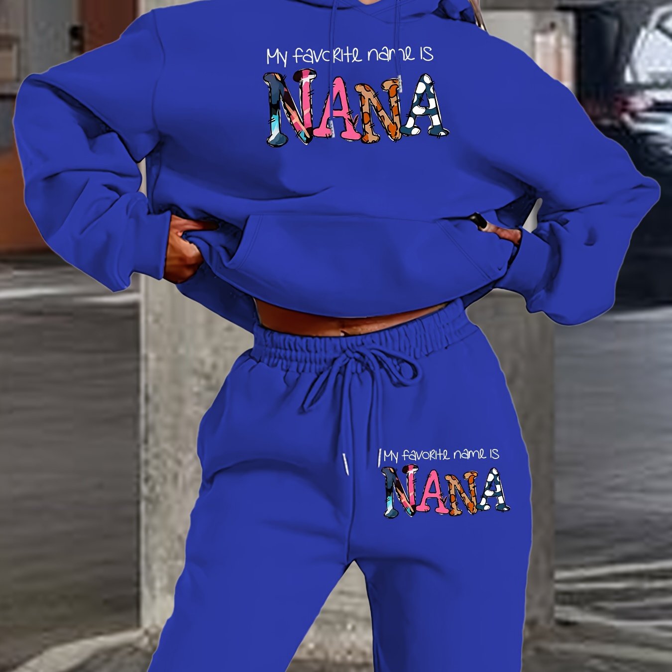 [Geometric Hoodie Set] Winter Women's Geometric Patterned Hoodie And Pants Set | Fall Collection with Pockets And Hood