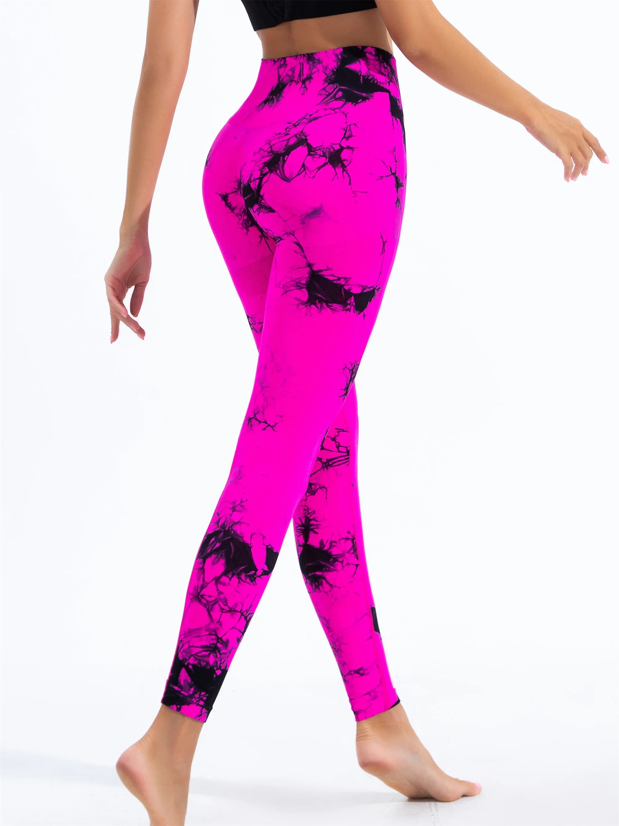 Womens Yoga Pants Gym Leggings Seamless Tie Dye High Waisted Elastic Leggings Peach Buttocks Running Fitness Sports Casual Pants