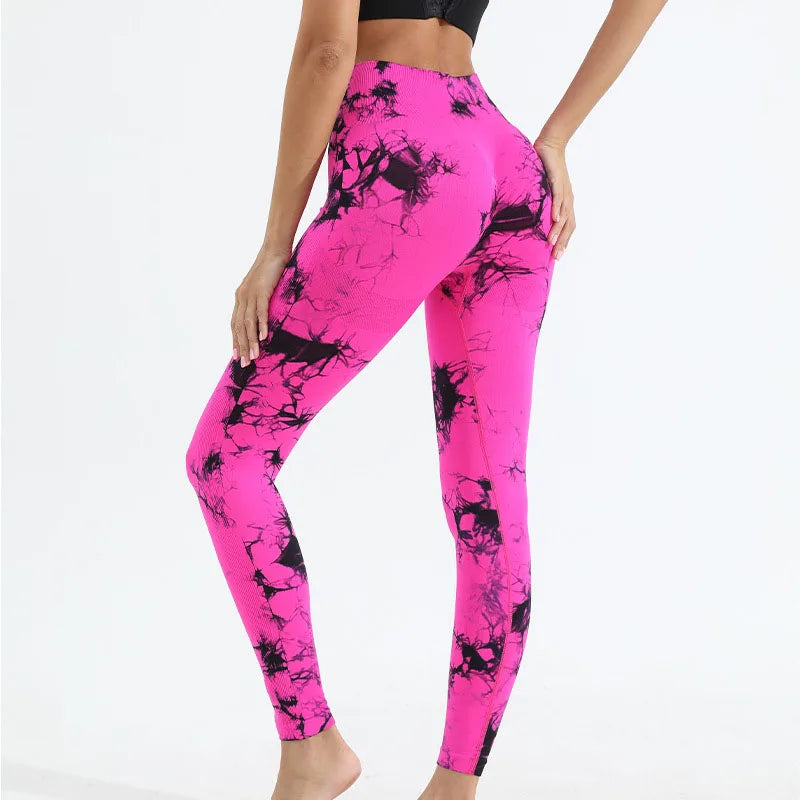 Womens Yoga Pants Gym Leggings Seamless Tie Dye High Waisted Elastic Leggings Peach Buttocks Running Fitness Sports Casual Pants