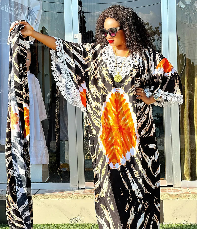 Africa Dress for Women for Evening Party Autumm Elegant Print O-neck Maxi Dress Muslim Fashion Abaya Dashiki African Clothing