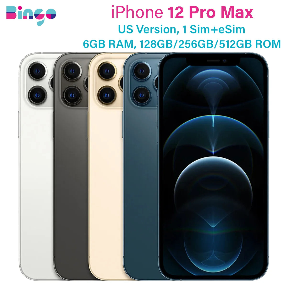 iPhone 12 Pro Max A2342 128GB 256/512GB 6GB RAM 5G 12MP A14 IOS 6.7" Super Retina XDR OLED Face ID NFC eSim Genuine Mobile Phone