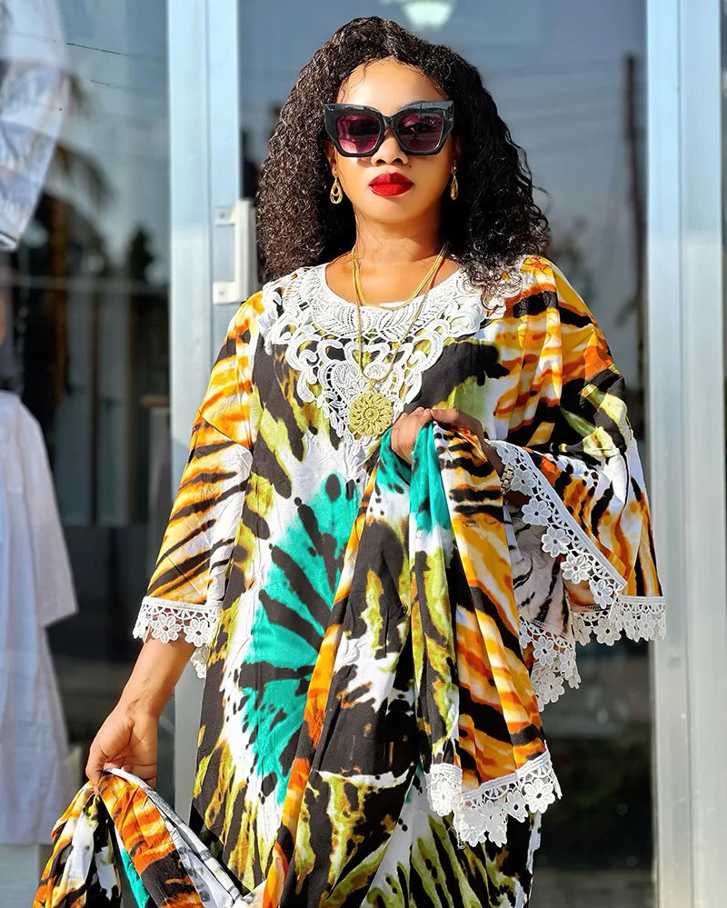 Africa Dress for Women for Evening Party Autumm Elegant Print O-neck Maxi Dress Muslim Fashion Abaya Dashiki African Clothing