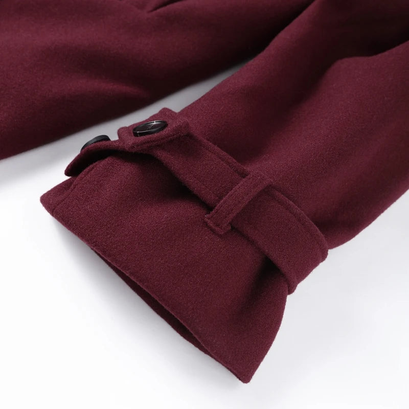 Elegant Grey Belt Long Faux Wollen Coat Women Lapel Double Breasted Street Coats Female 2025 Autumn Winter New Lady Peacoat