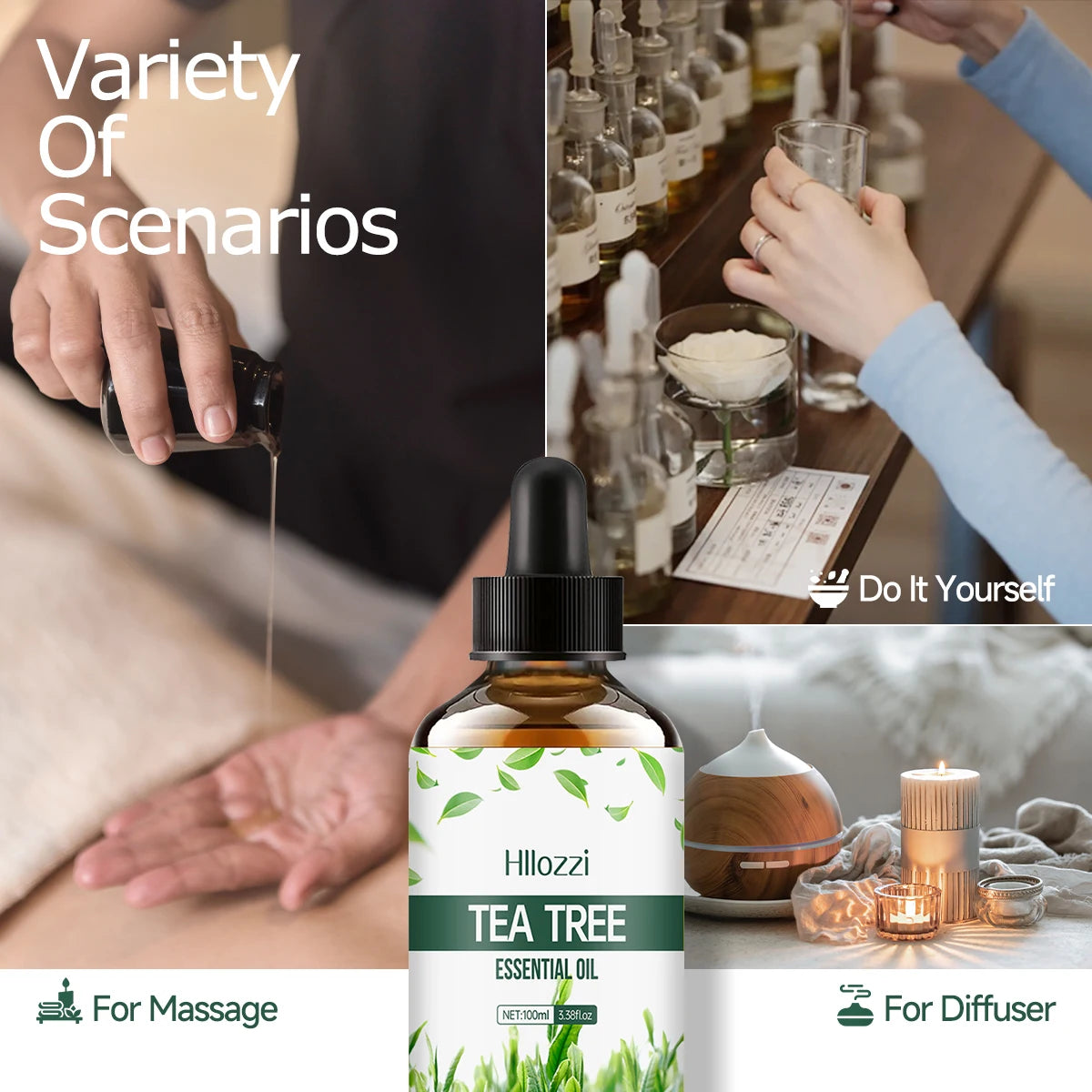 30ml/60ml/100ml plant 100% pure tea tree body care essential oil lasting light fragrance suitable for face, skin and body