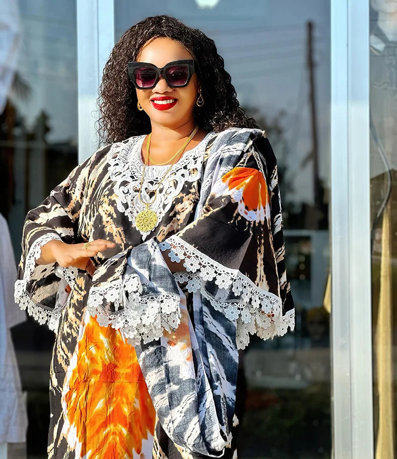 Africa Dress for Women for Evening Party Autumm Elegant Print O-neck Maxi Dress Muslim Fashion Abaya Dashiki African Clothing