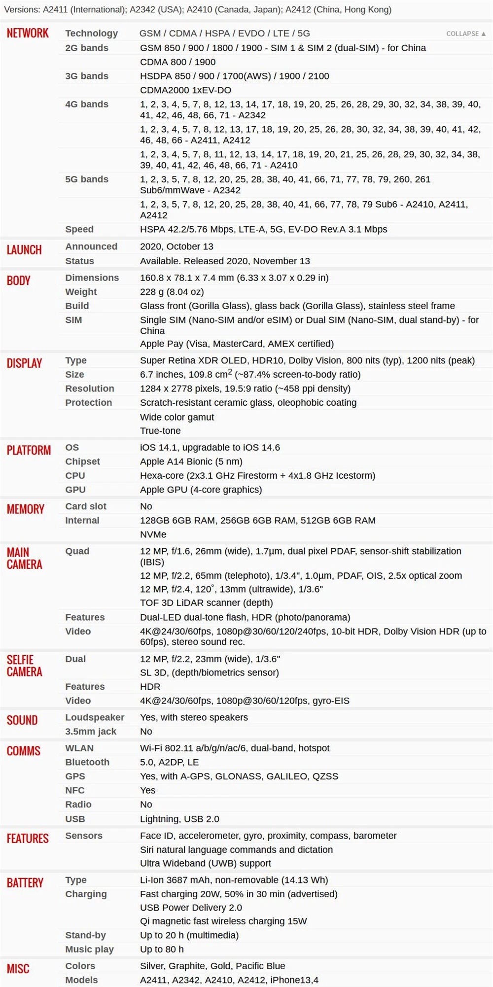iPhone 12 Pro Max A2342 128GB 256/512GB 6GB RAM 5G 12MP A14 IOS 6.7" Super Retina XDR OLED Face ID NFC eSim Genuine Mobile Phone
