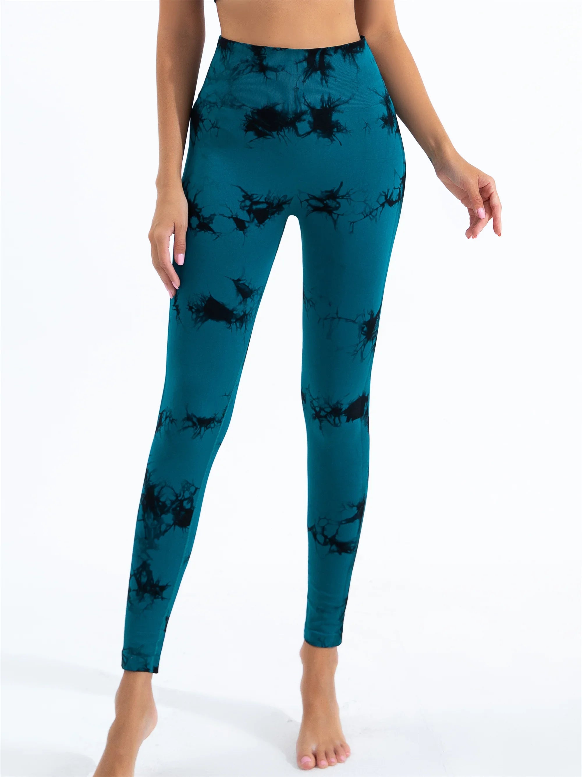 Womens Yoga Pants Gym Leggings Seamless Tie Dye High Waisted Elastic Leggings Peach Buttocks Running Fitness Sports Casual Pants