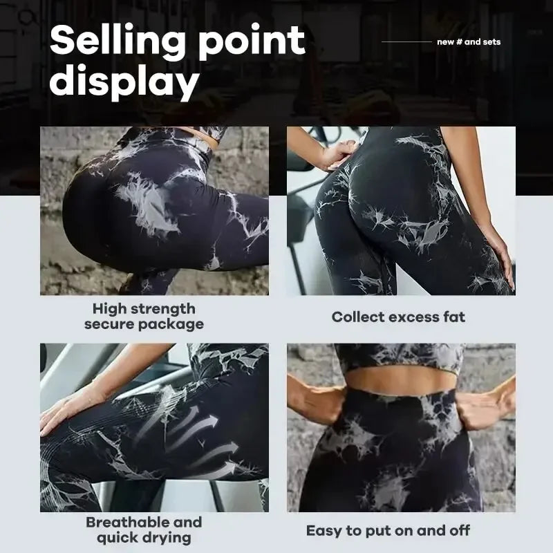 Womens Yoga Pants Gym Leggings Seamless Tie Dye High Waisted Elastic Leggings Peach Buttocks Running Fitness Sports Casual Pants