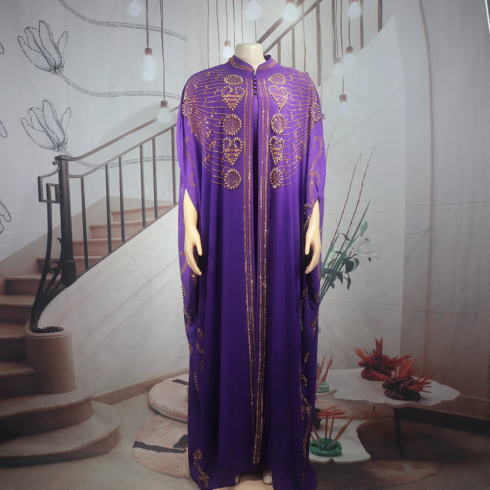 Elegant and beautiful BUBU two-piece dress african women dresses chiffon african dress rhinestone robe soirée femme luxe