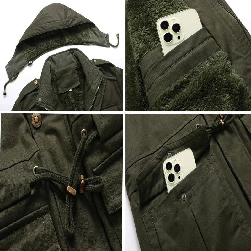 Winter Men's Warm Padded Jackets Fashion Men Fleece Lined Thermal Hooded Coats Men Mountain Ski Windbreaker Jackets Clothing