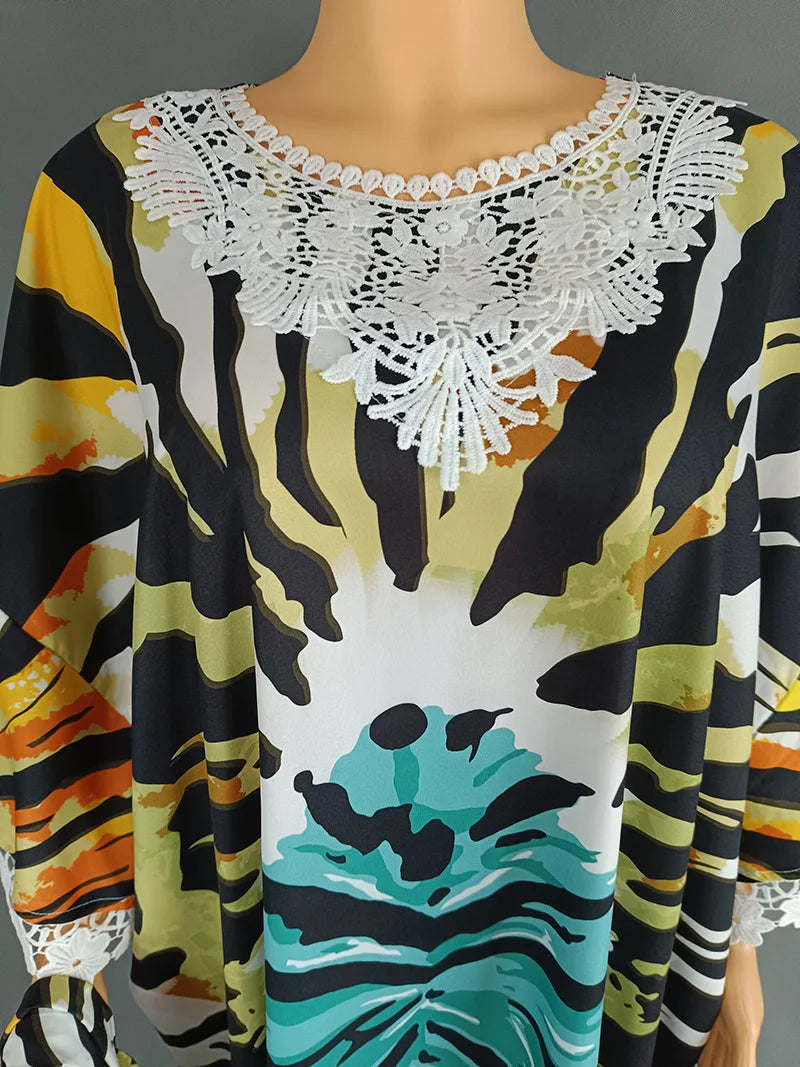 Africa Dress for Women for Evening Party Autumm Elegant Print O-neck Maxi Dress Muslim Fashion Abaya Dashiki African Clothing