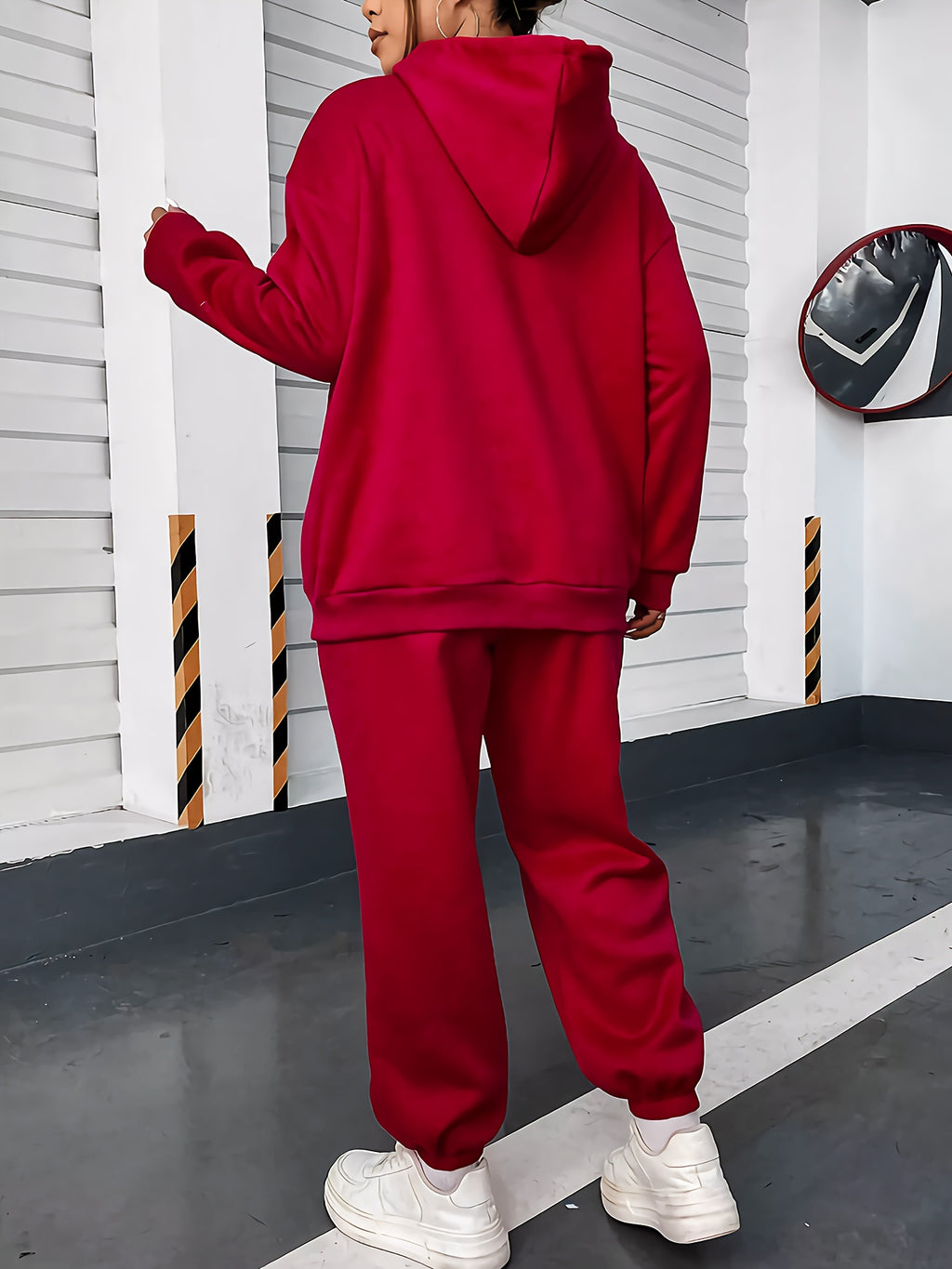 [Geometric Hoodie Set] Winter Women's Geometric Patterned Hoodie And Pants Set | Fall Collection with Pockets And Hood