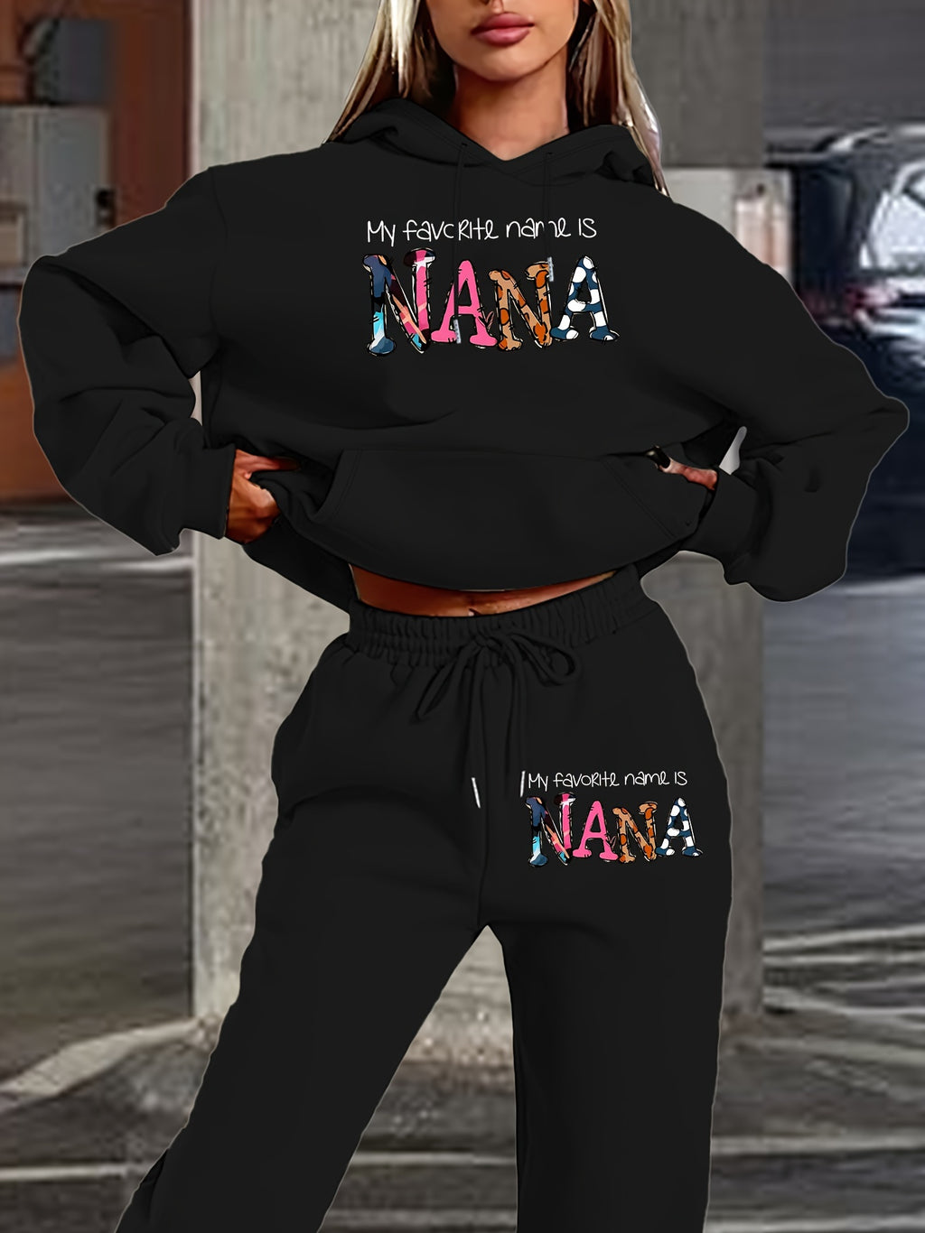 [Geometric Hoodie Set] Winter Women's Geometric Patterned Hoodie And Pants Set | Fall Collection with Pockets And Hood