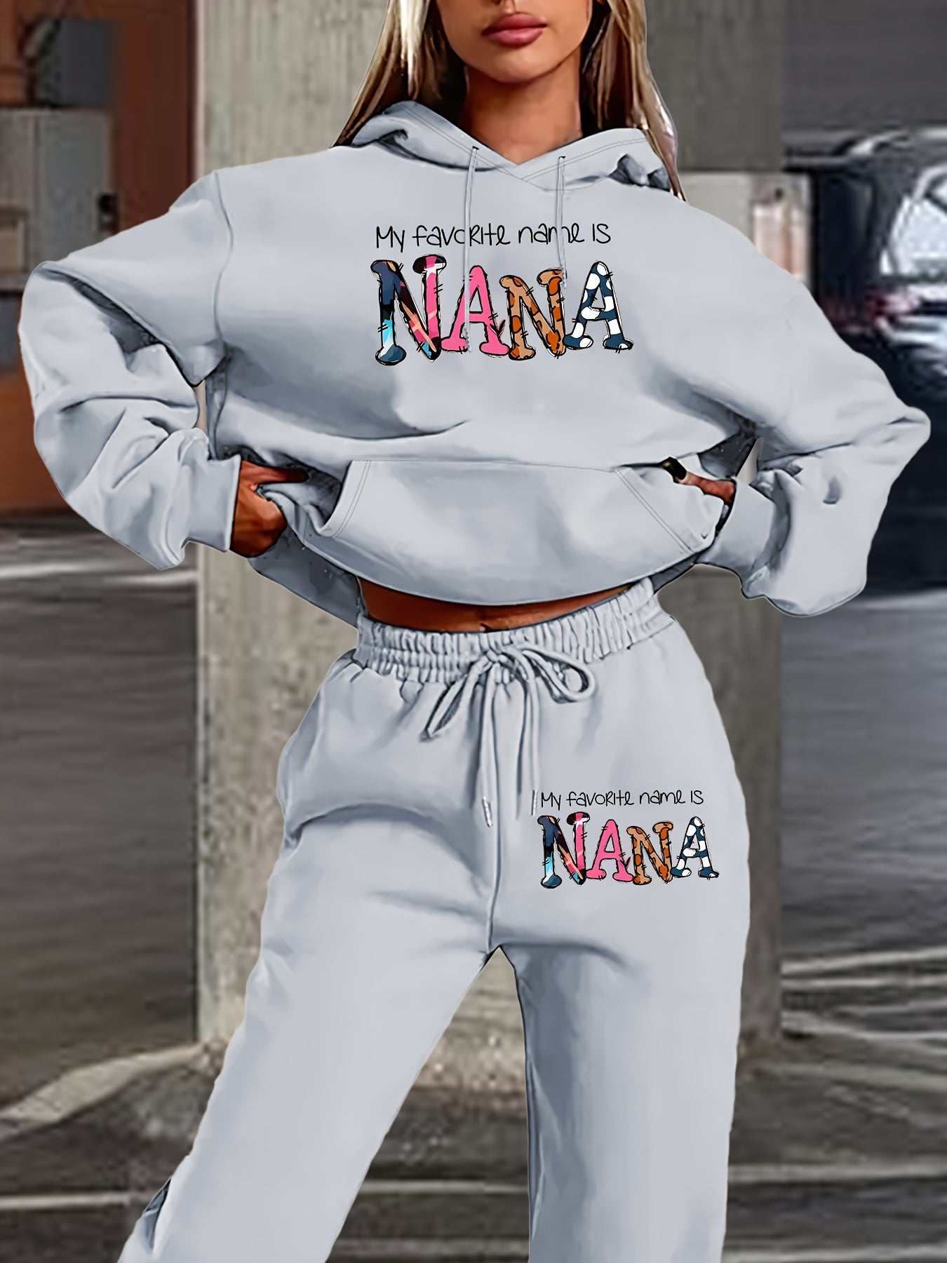 [Geometric Hoodie Set] Winter Women's Geometric Patterned Hoodie And Pants Set | Fall Collection with Pockets And Hood