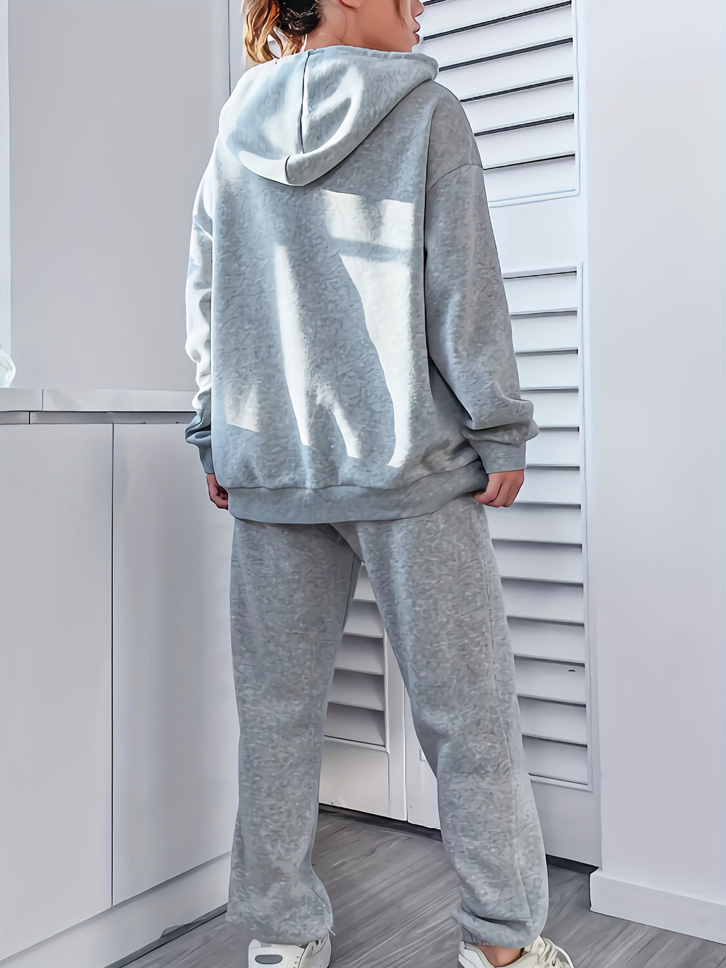 [Geometric Hoodie Set] Winter Women's Geometric Patterned Hoodie And Pants Set | Fall Collection with Pockets And Hood