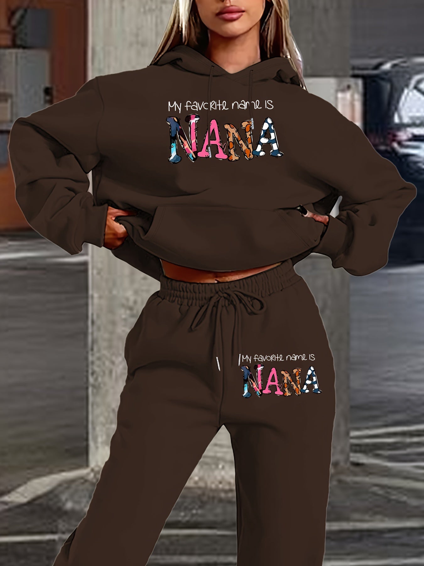 [Geometric Hoodie Set] Winter Women's Geometric Patterned Hoodie And Pants Set | Fall Collection with Pockets And Hood